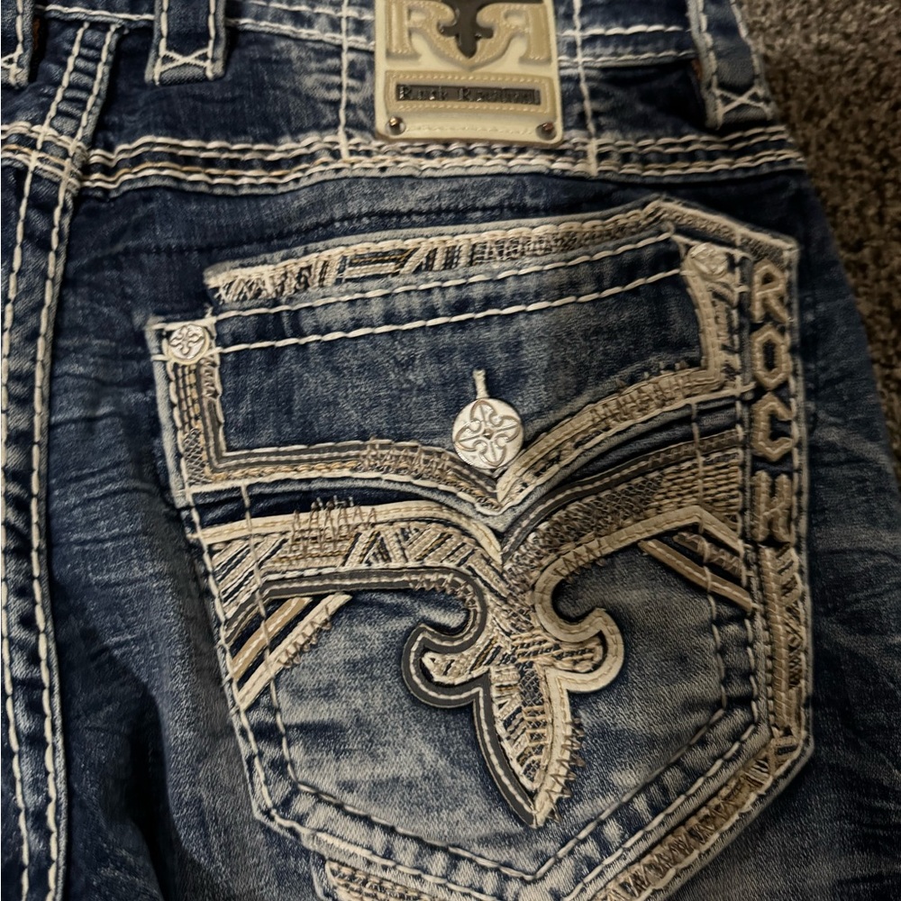 Rock Revival Dark Blue Jeans with Orange Accents